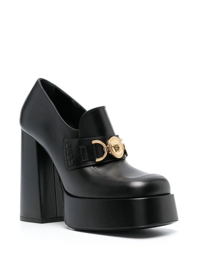Shop Versace Medusa Aevitas Leather Platform Loafers In Black