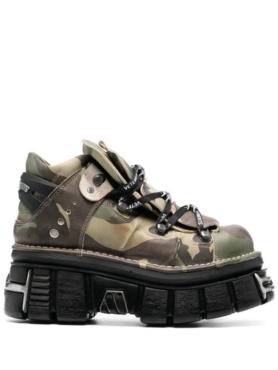 Shop Vetements X New Rock Vetements Leather Platform Sneakers In Green