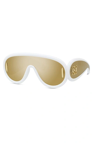 Loewe Mirror Acetate Shield Sunglasses In Ivory / Brown Mirror