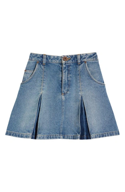 Shop Balmain Pleated Denim Skirt In 6ff Blue