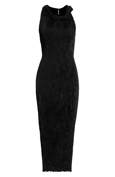 Shop Lela Rose Crushed Plissé Cowl Neck Georgette Sheath Dress In Black