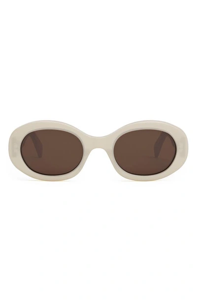 Shop Celine Triomphe 52mm Oval Sunglasses In Ivory / Brown