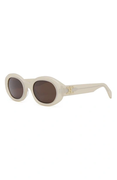 Shop Celine Triomphe 52mm Oval Sunglasses In Ivory / Brown