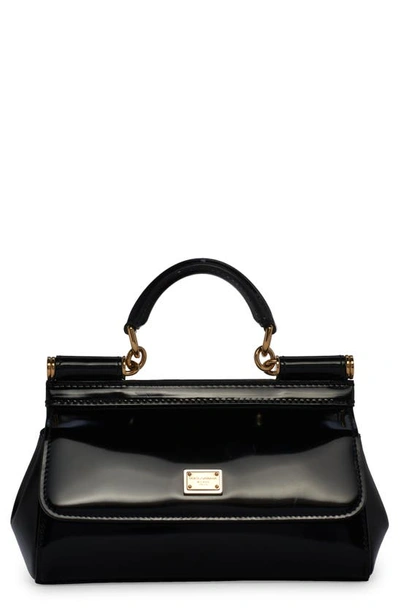 Shop Dolce & Gabbana Small Sicily East/west Patent Leather Handbag In Black