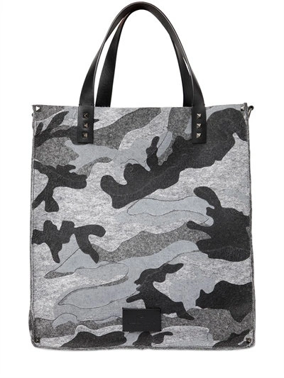 Shop Valentino Garavani Camouflage Felt Bag In Grey