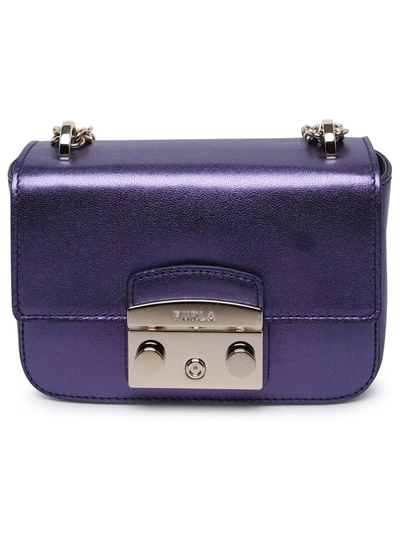 Shop Furla Metallicized Leather Metropolis Bag In Violet