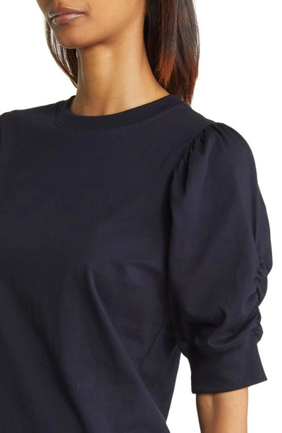 Shop Frame Frankie Puff Sleeve Organic Cotton Knit Top In Navy