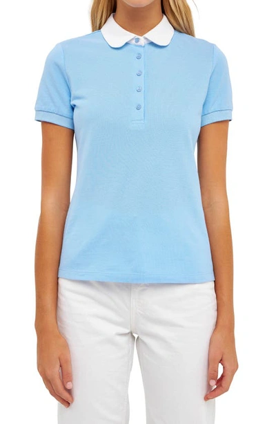 Shop English Factory Piqué Polo In Powder Blue