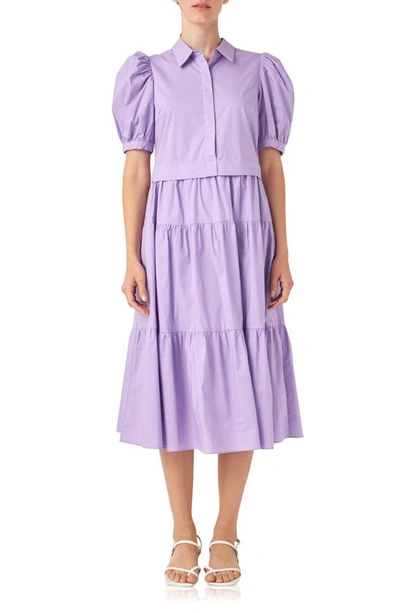 Shop English Factory Puff Sleeve Shirtdress In Purple