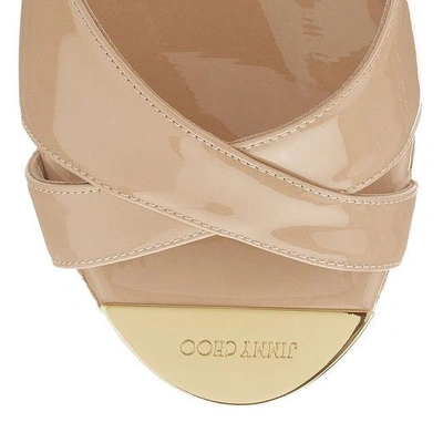 Shop Jimmy Choo Prima Nude Patent Leather Wedge Sandals