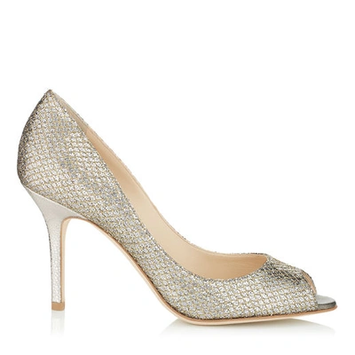 Shop Jimmy Choo Evelyn Champagne Glitter Peep Toe Pumps