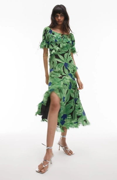 Topshop green cheap floral dress