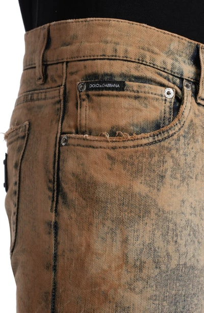 Shop Dolce & Gabbana Overdyed Ripped Stretch Denim Skinny Jeans In Light Brown