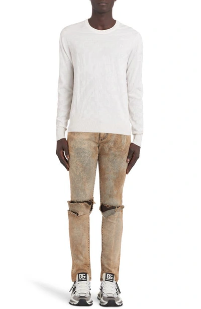 Shop Dolce & Gabbana Overdyed Ripped Stretch Denim Skinny Jeans In Light Brown
