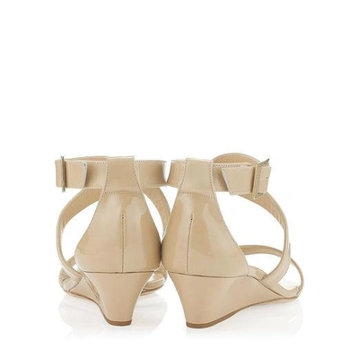 Shop Jimmy Choo Chiara Nude Patent Leather Wedge Sandals