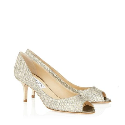 Shop Jimmy Choo Isabel Champagne Glitter Fabric Peep Toe Pumps