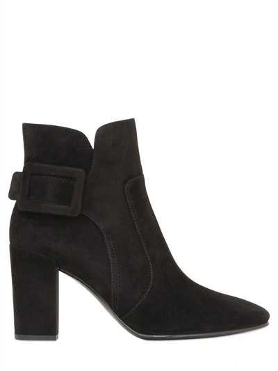 Shop Roger Vivier 85mm Polly Suede Ankle Boots In Black