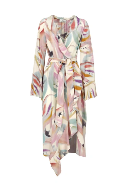 Shop Etro Silk Dress With Butterfly Print In Multicolour