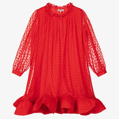 Shop Lanvin Girls Red Ruffle Chiffon Dress