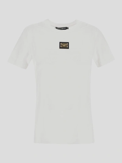 Shop Dolce & Gabbana Jersey T-shirt With Dg Logo Tag In Biancoottico