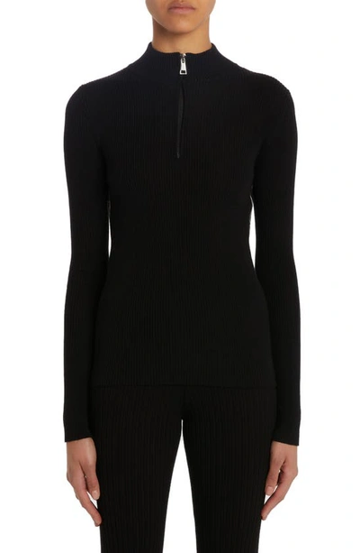 Shop Moncler Turtleneck Virgin Wool Quarter Zip Sweater In Black