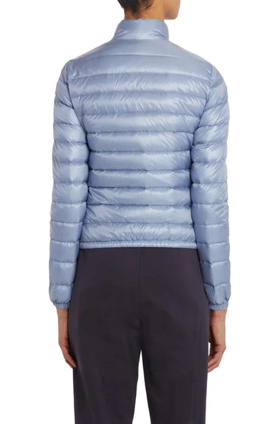 Shop Moncler Lans Channel Quilted Down Moto Jacket In Light Blue