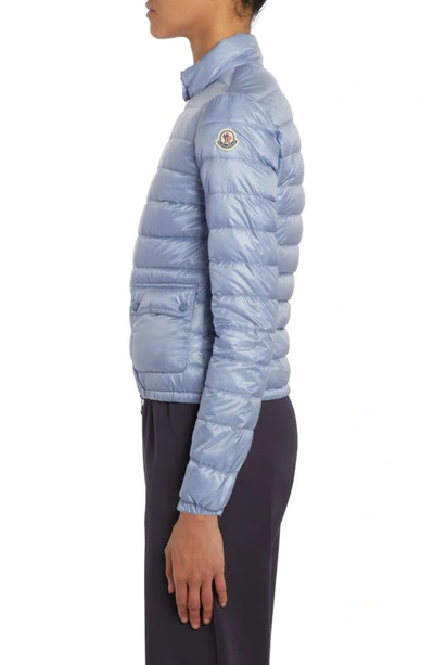 Shop Moncler Lans Channel Quilted Down Moto Jacket In Light Blue