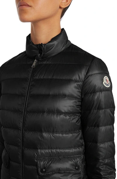 Shop Moncler Lans Channel Quilted Down Moto Jacket In Black