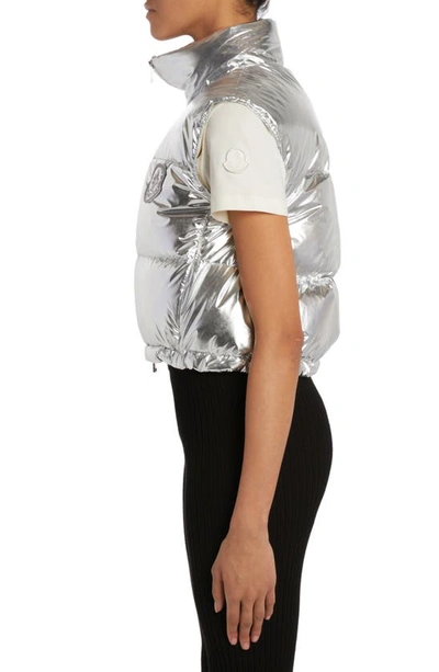 Shop Moncler Blavet Metallic Crop Down Vest In Silver