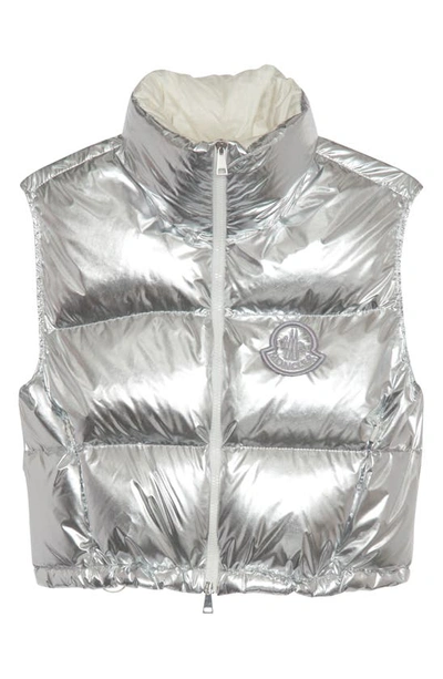 Shop Moncler Blavet Metallic Crop Down Vest In Silver