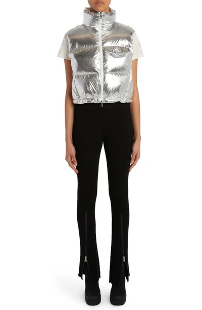 Shop Moncler Blavet Metallic Crop Down Vest In Silver