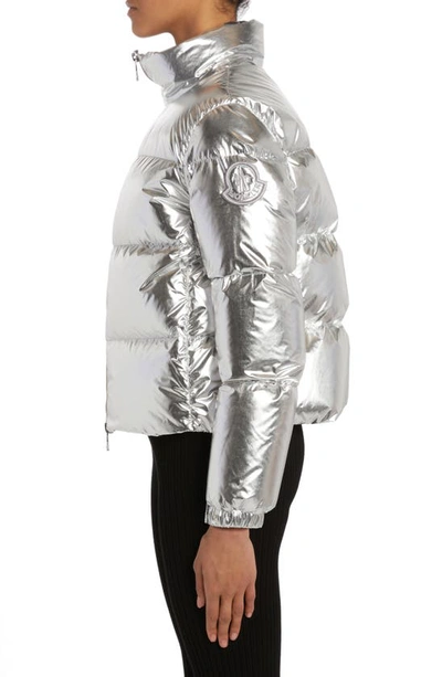 Moncler Metallic Puffer Jacket In Silver