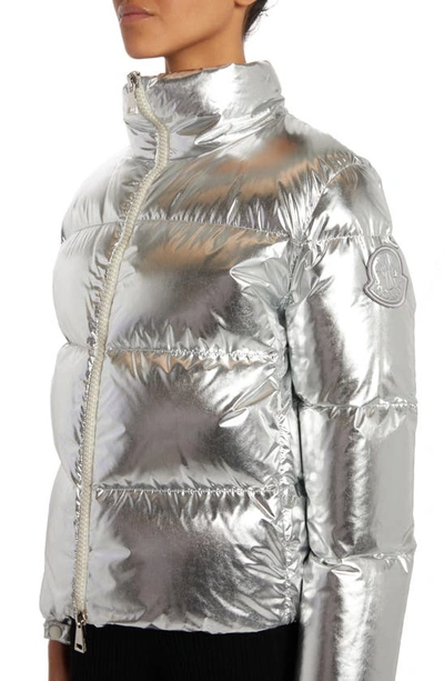 Moncler Metallic Puffer Jacket In Silver