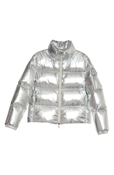 Moncler Metallic Puffer Jacket In Silver