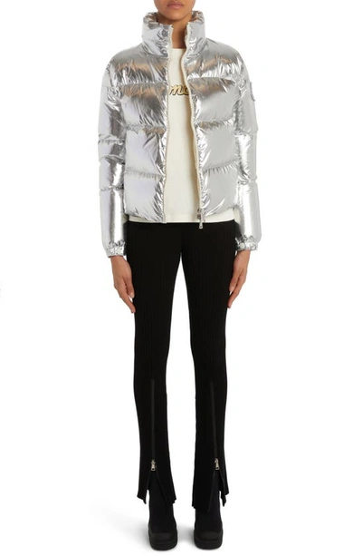 Moncler Metallic Puffer Jacket In Silver