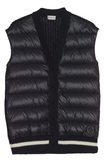 Moncler Quilted Down & Rib Knit Vest In Black