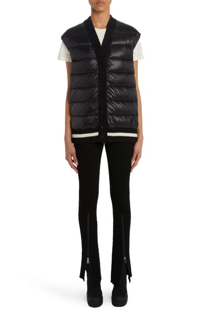 Moncler Quilted Down & Rib Knit Vest In Black