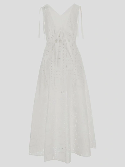 Shop Msgm Solid Color Sangallo Midi Dress In Off-white