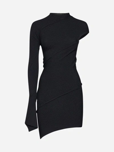 Shop Balenciaga Knit Asymmetric Spiral Mini Dress In Black