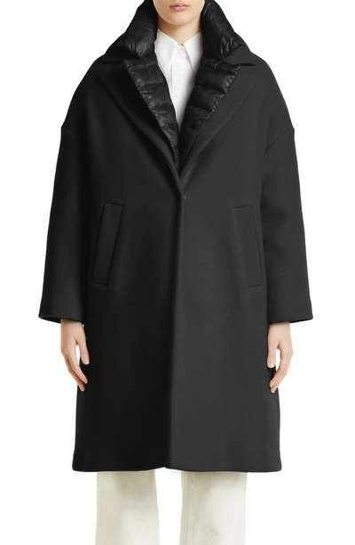 Herno Double Face Wool Blend Coat With Removable Down Liner In 9300 Nero