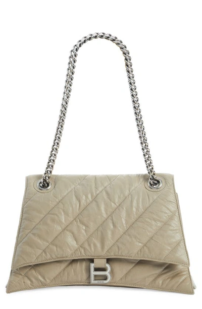 Shop Balenciaga Medium Crush Chain Strap Quilted Leather Shoulder Bag In Taupe