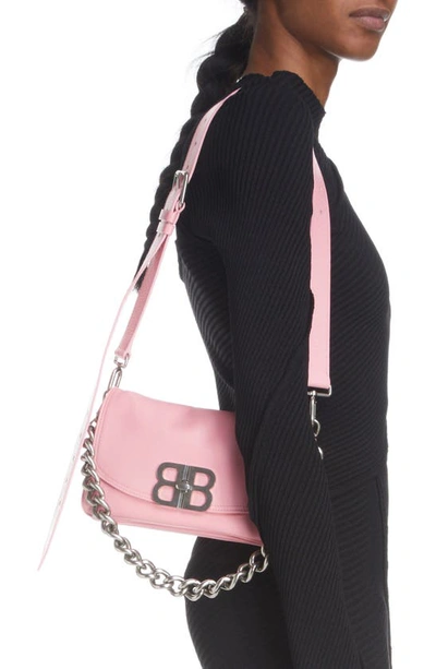 Shop Balenciaga Bb Soft Flap Leather Shoulder Bag In Sweet Pink