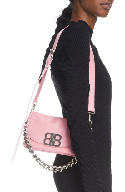Balenciaga Bb Soft Flap Leather Shoulder Bag In Pink
