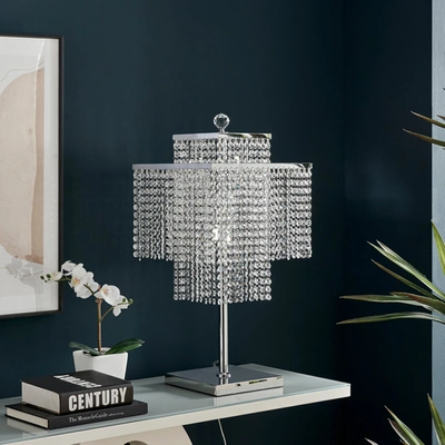 Shop Finesse Decor Table Lamp Square Crystal Double Crown In Silver