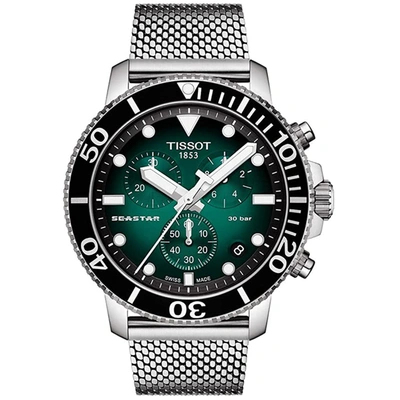 Shop Tissot Men's Seastar 1000 Green Dial Watch In Black