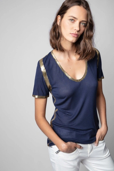 Shop Zadig & Voltaire Tino Gold T-shirt In Blue