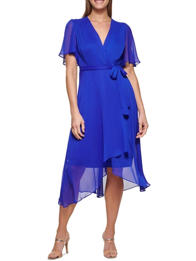Shop Dkny Womens Flutter Sleeve Midi Wrap Dress In Blue