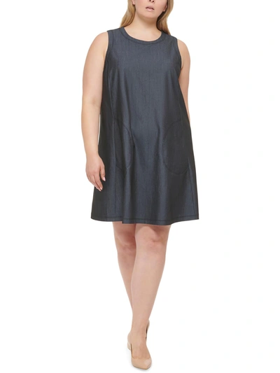Shop Calvin Klein Plus Womens Denim Midi Shift Dress In Grey