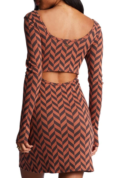 Shop Billabong Still Your Girl Chevron Long Sleeve Minidress In Brick