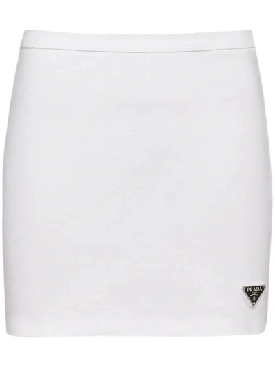 Shop Prada Triangle-logo Jersey Miniskirt In Bianco